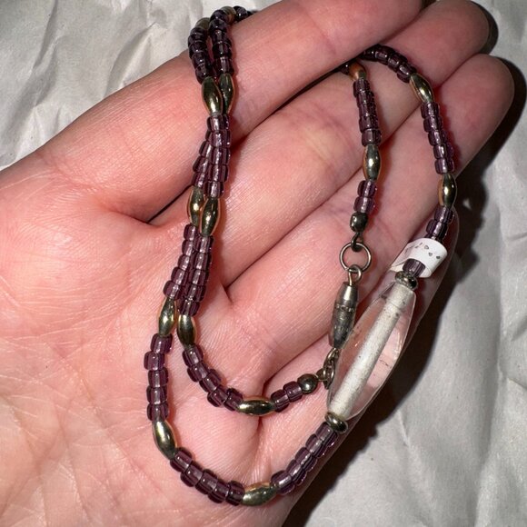 15 1/4" Purple And Clear Beaded Necklace - Picture 6 of 6